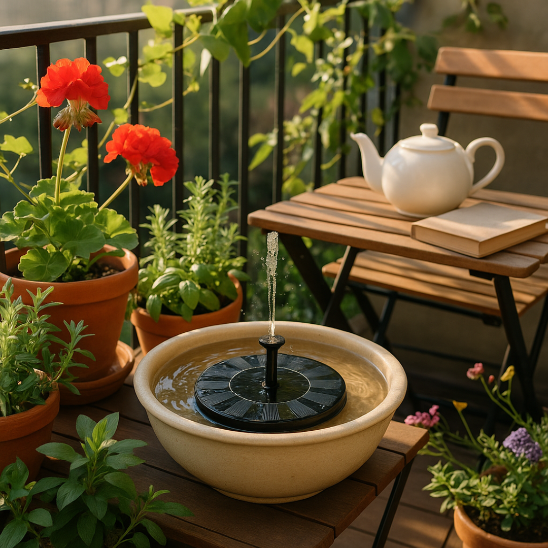 Solar Gartenbrunnen Fontäne – Solarbetrieb – Outdoor Wasserspiel