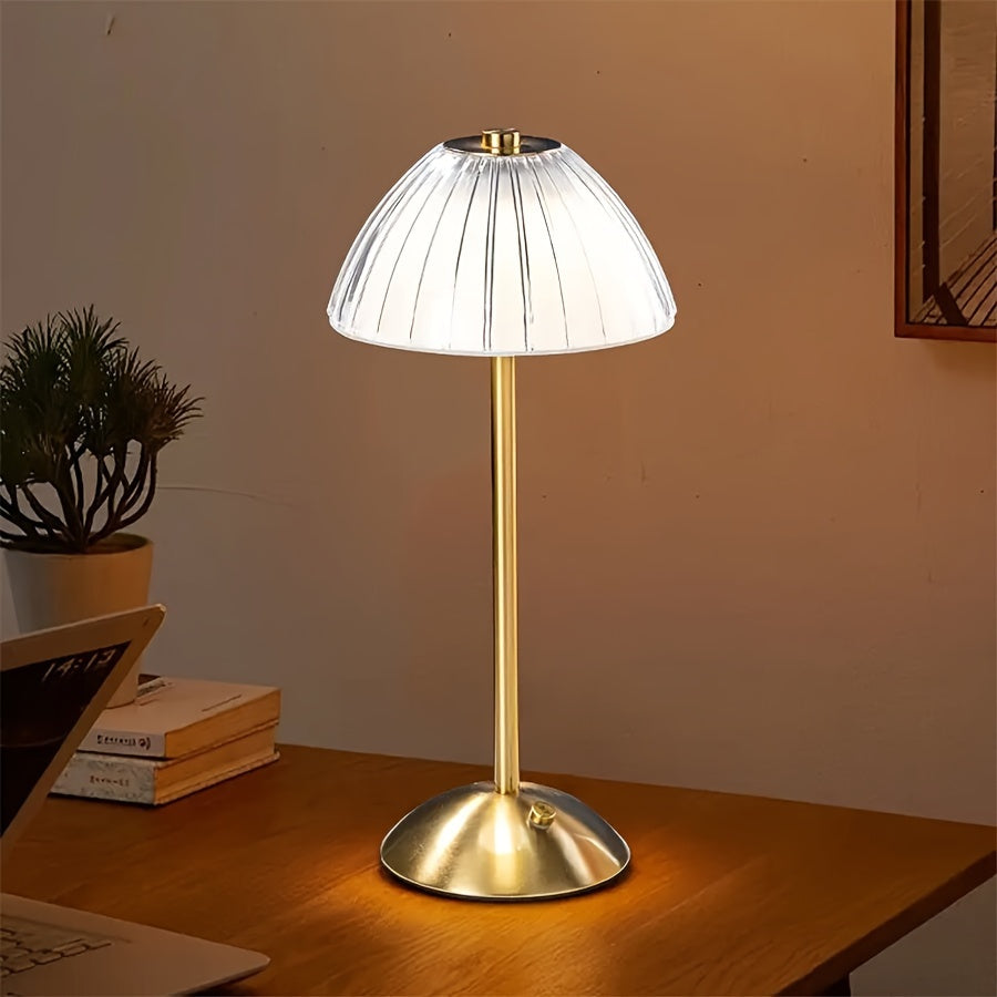 Tischlampe Gold – Glas Schirm – LED Lampe Wohnbereich