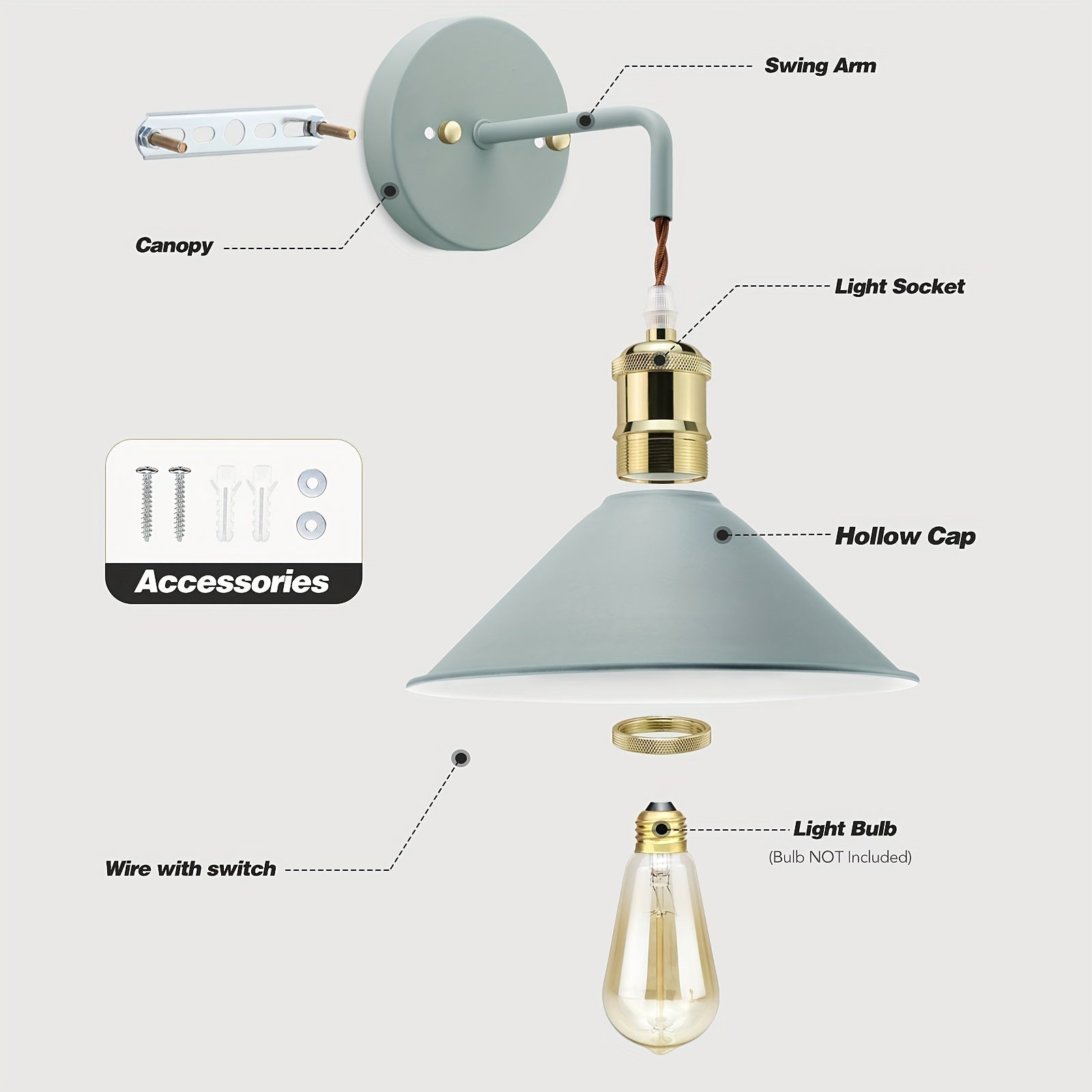 Wandleuchte Metall – Industrial Design – E26 Fassung – Innenbereich Beleuchtung