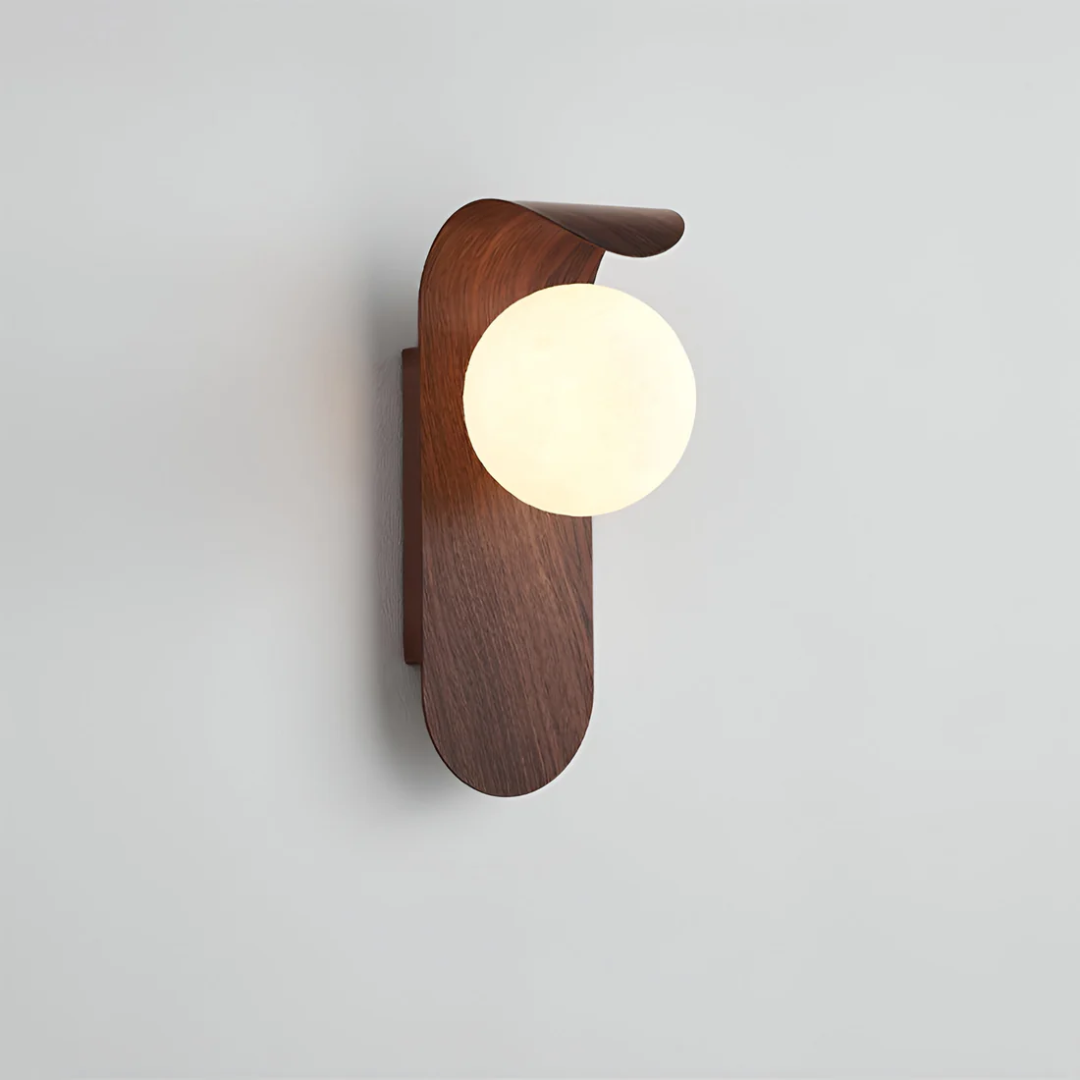 Wandleuchte Holz – Glas Kugel – Skandinavisch Wandlampe Innenbereich