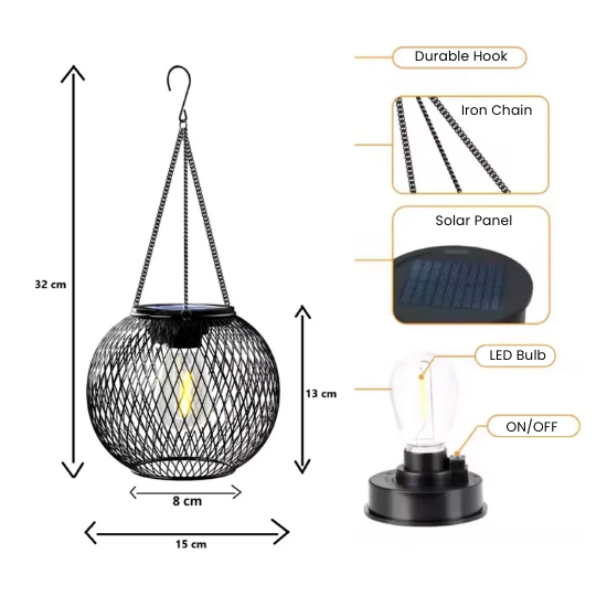 Solar Lichterkette Außen - LED Garten Laterne - Warmweiß IP65 - Hängelampe