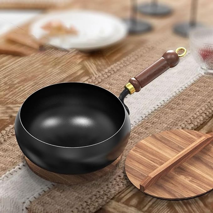 Wokpfanne – Mit Bambusdeckel – Für sanftes Braten – Mit Holzgriff
