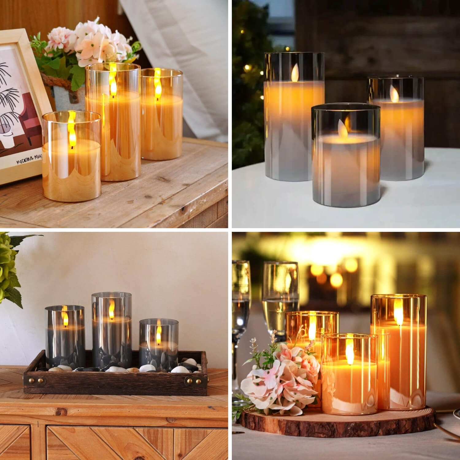 LED Kerzen Set Echtwachs - Flammenlose Kerzen 3er Set Timer Fernbedienung
