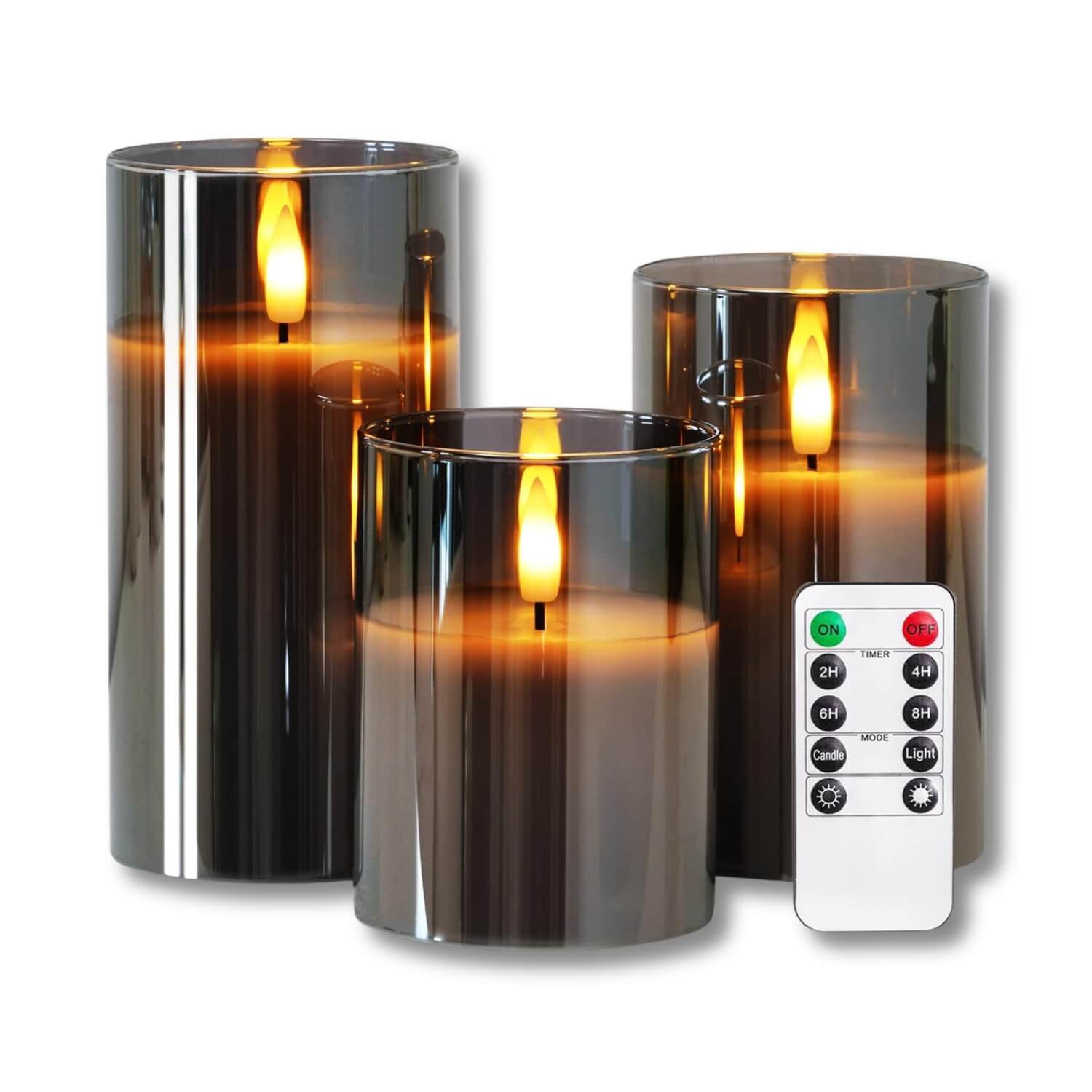 LED Kerzen Set Echtwachs - Flammenlose Kerzen 3er Set Timer Fernbedienung