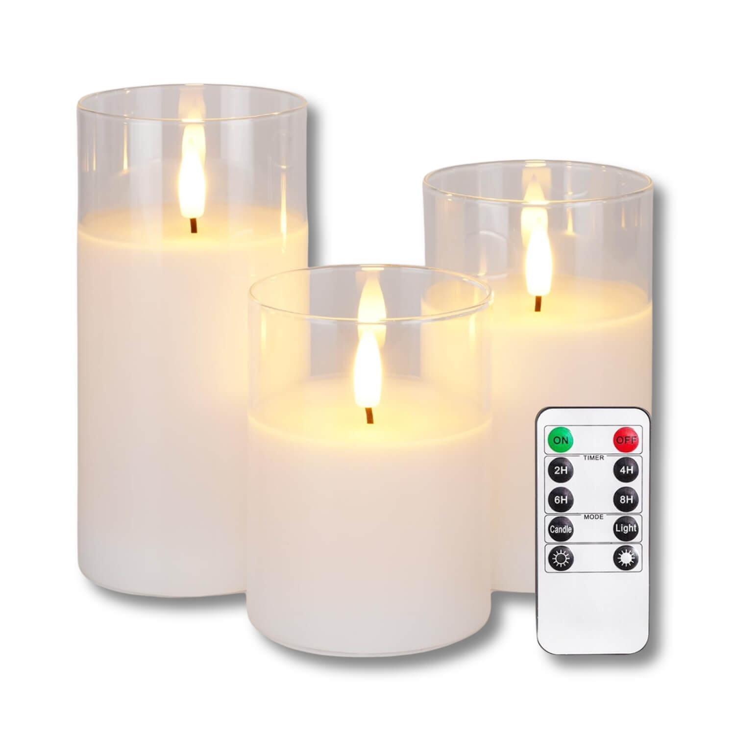 LED Kerzen Set Echtwachs - Flammenlose Kerzen 3er Set Timer Fernbedienung