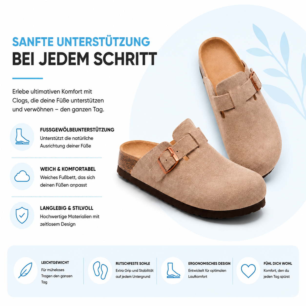 Luvikar ComfortClog – Suède Hausschuh mit Fußgewölbestütze