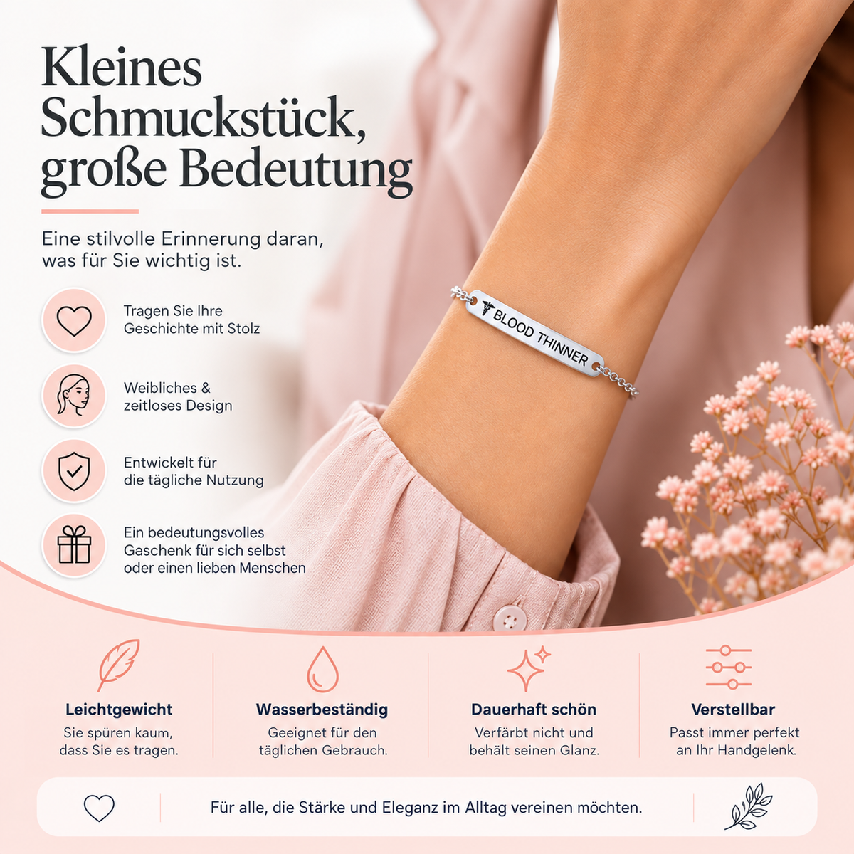 Luvikar Blood Thinner Armband – goldfarben für medizinische Sicherheit im Alltag