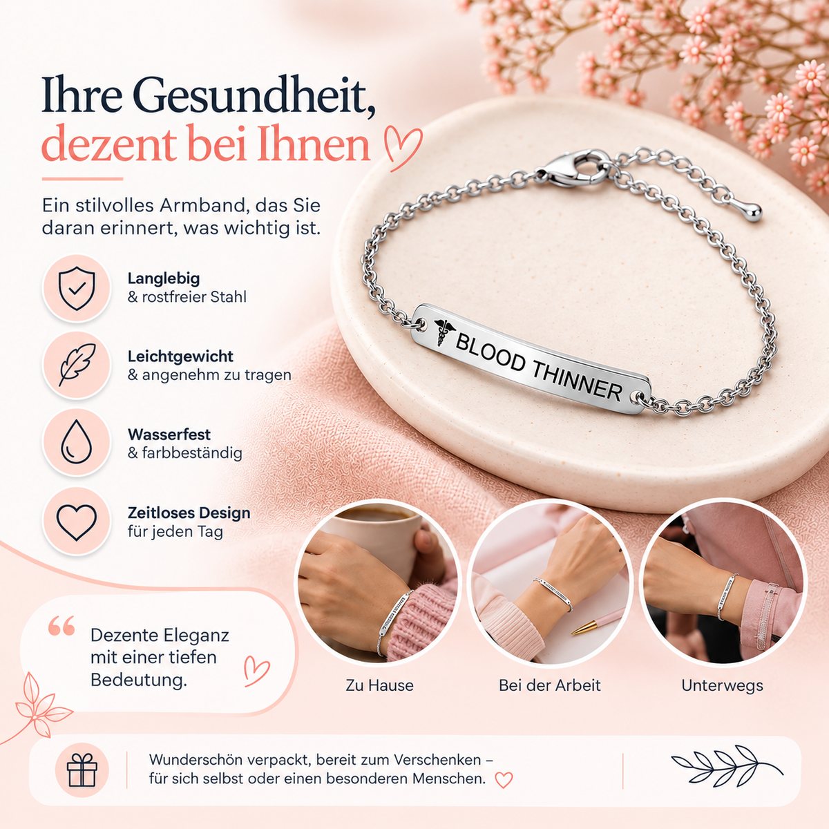 Luvikar Blood Thinner Armband – goldfarben für medizinische Sicherheit im Alltag