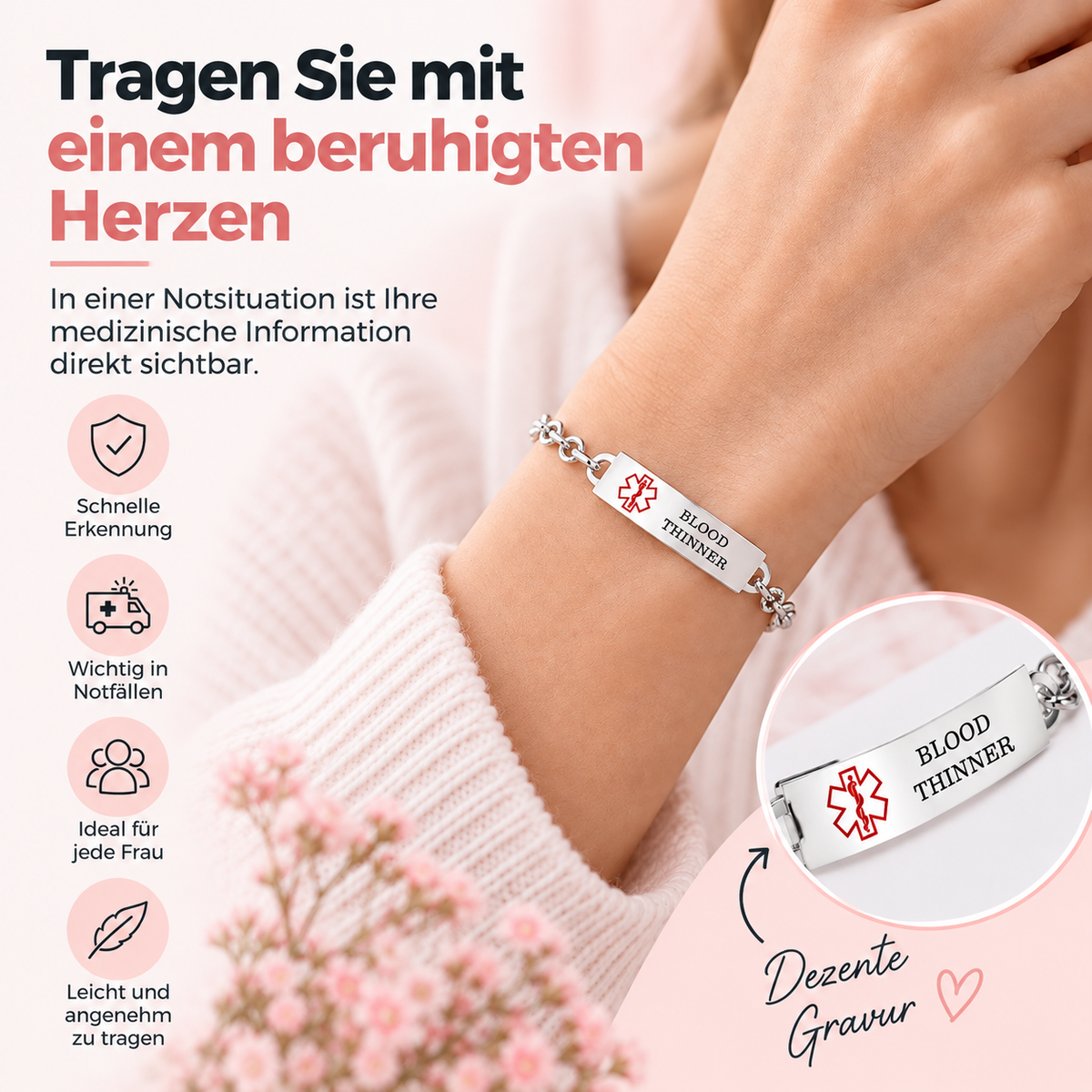 Luvikar Medical Alert Armband für Damen – verstellbar und personalisierbar