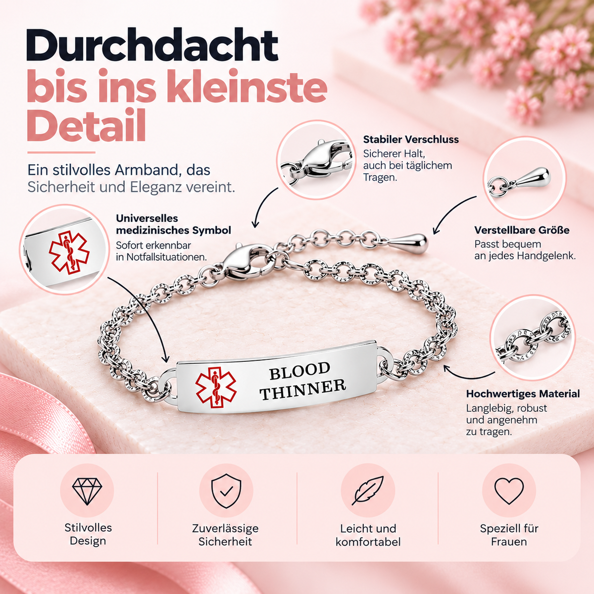 Luvikar Medical Alert Armband für Damen – verstellbar und personalisierbar