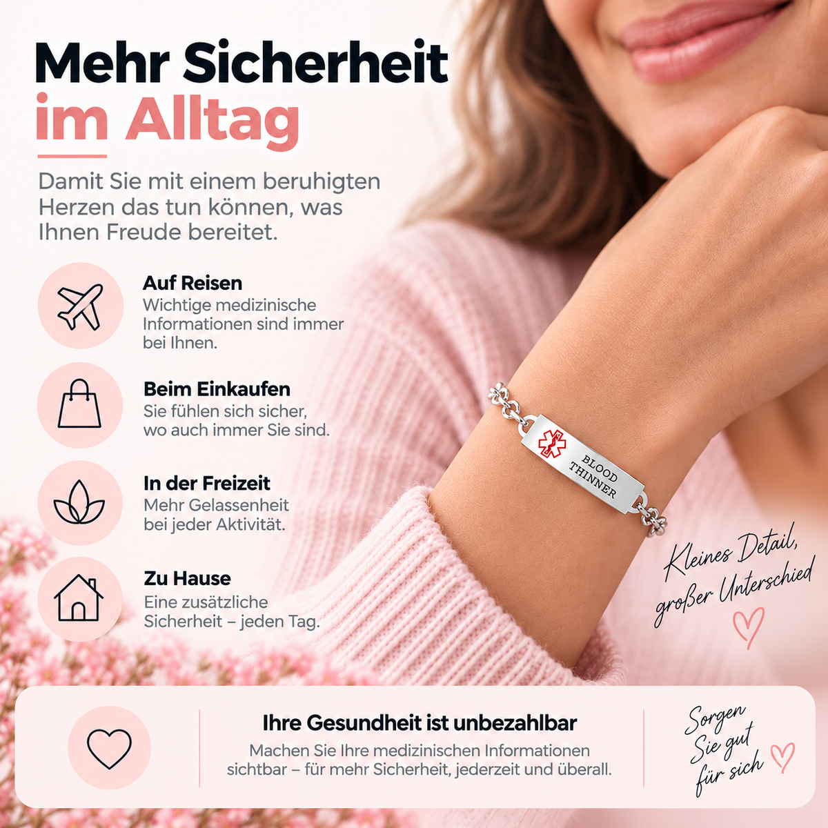 Luvikar Medical Alert Armband für Damen – verstellbar und personalisierbar