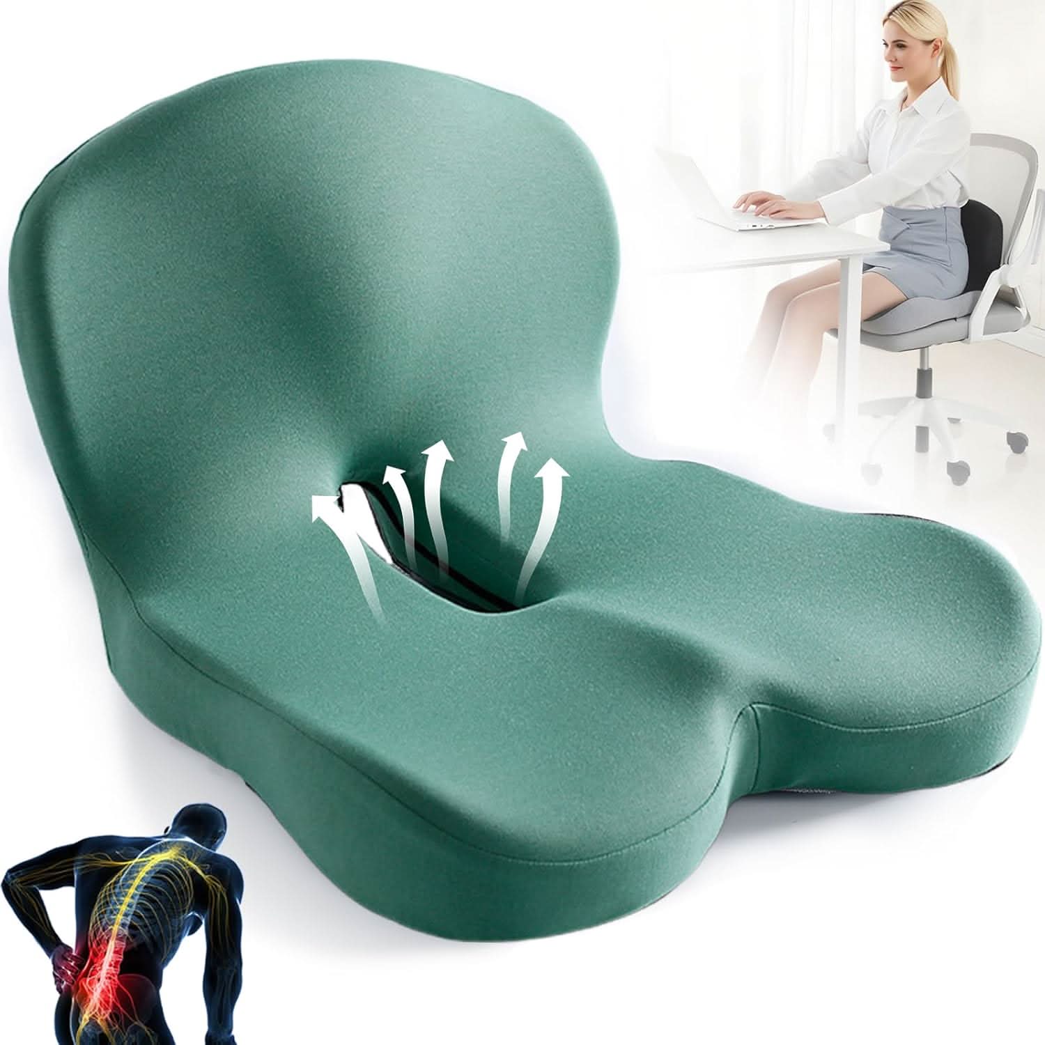 Ergonomisches Sitzkissen – Memory Foam – rutschfest – für Rückenstütze