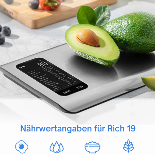 Digitale Lebensmittelwaage mit App-Verbindung – Edelstahl – Für Kalorien- und Nährwertmessung