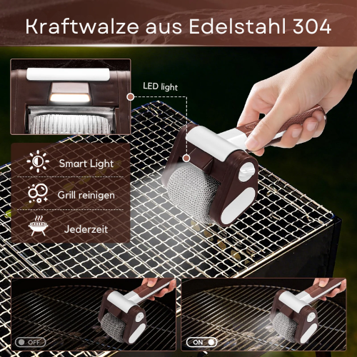 Elektrische Grillbürste mit LED – Edelstahlbürsten – Für Schnelles und Effizientes Grillen Reinigen
