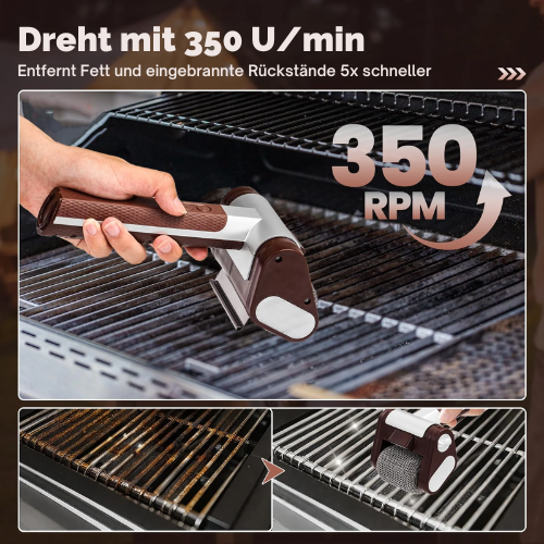 Elektrische Grillbürste mit LED – Edelstahlbürsten – Für Schnelles und Effizientes Grillen Reinigen