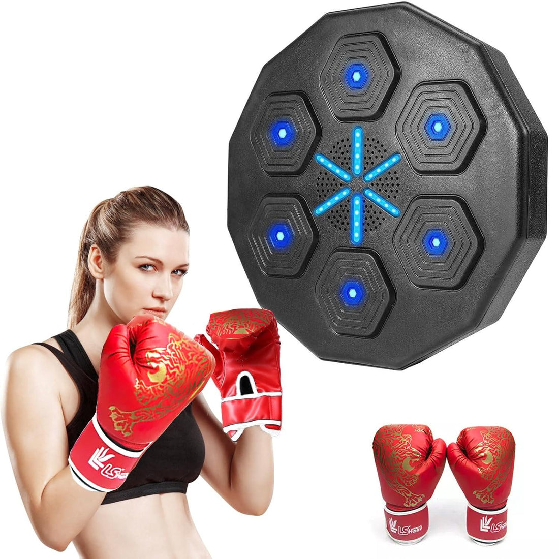 Interaktives Box-Trainingsgerät – Mit LED-Anzeigen – Für Fitness und Reaktionsgeschwindigkeit – Mit Boxhandschuhen