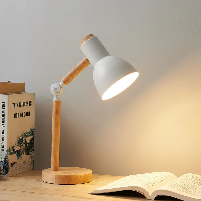 Tischlampe Holz – verstellbarer Lampenkopf – für Schreibtisch Lesen