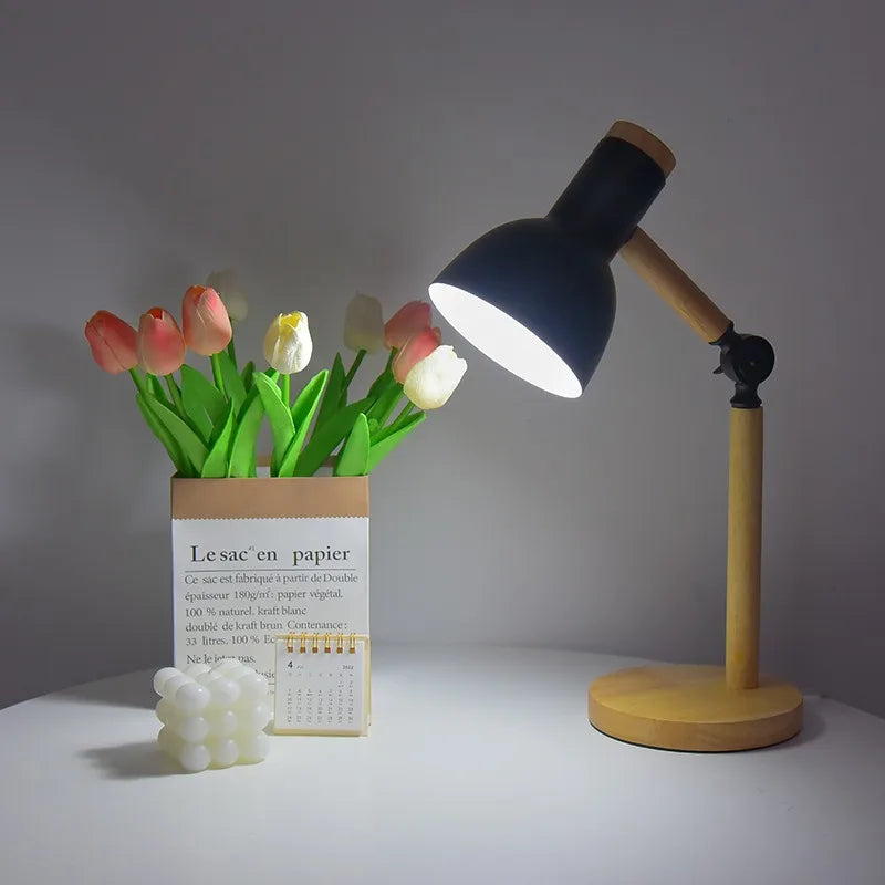 Tischlampe Holz – verstellbarer Lampenkopf – für Schreibtisch Lesen