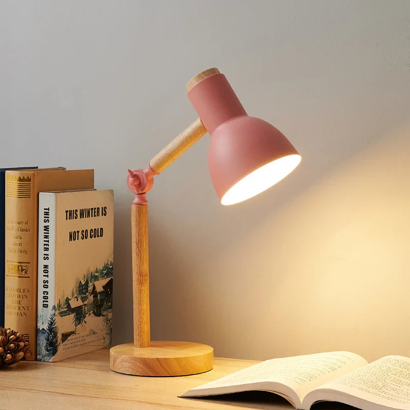 Tischlampe Holz – verstellbarer Lampenkopf – für Schreibtisch Lesen