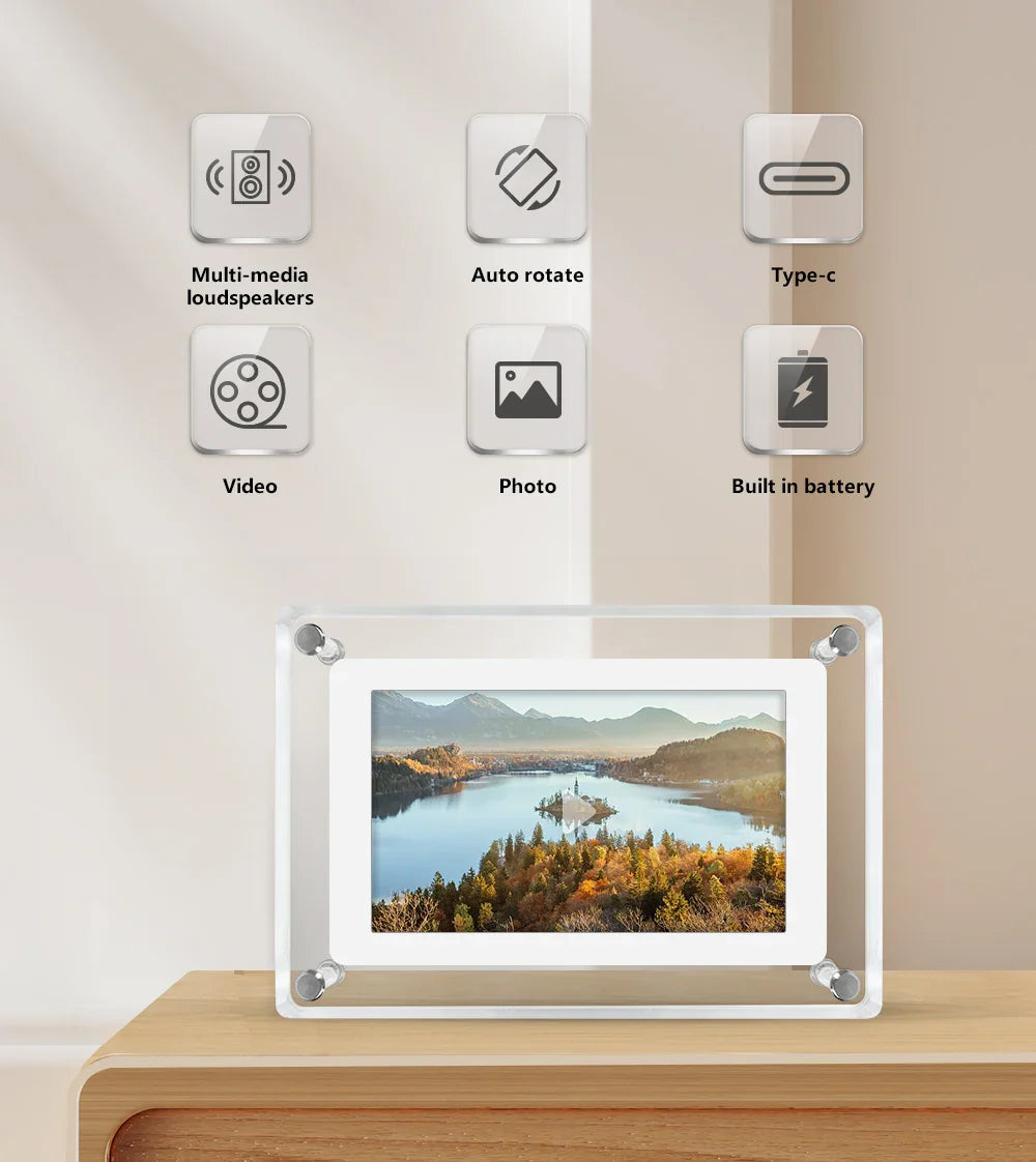 Digitale fotolijst acryl – IPS-display – draagbare accu