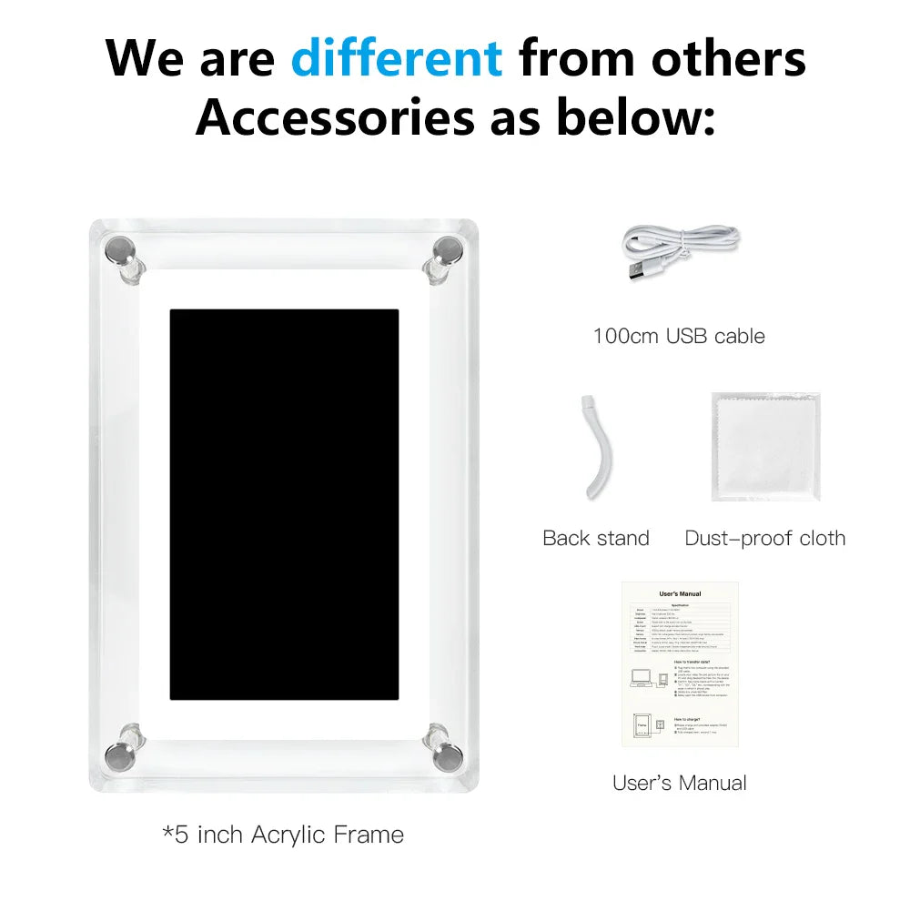 Digitale fotolijst acryl – IPS-display – draagbare accu