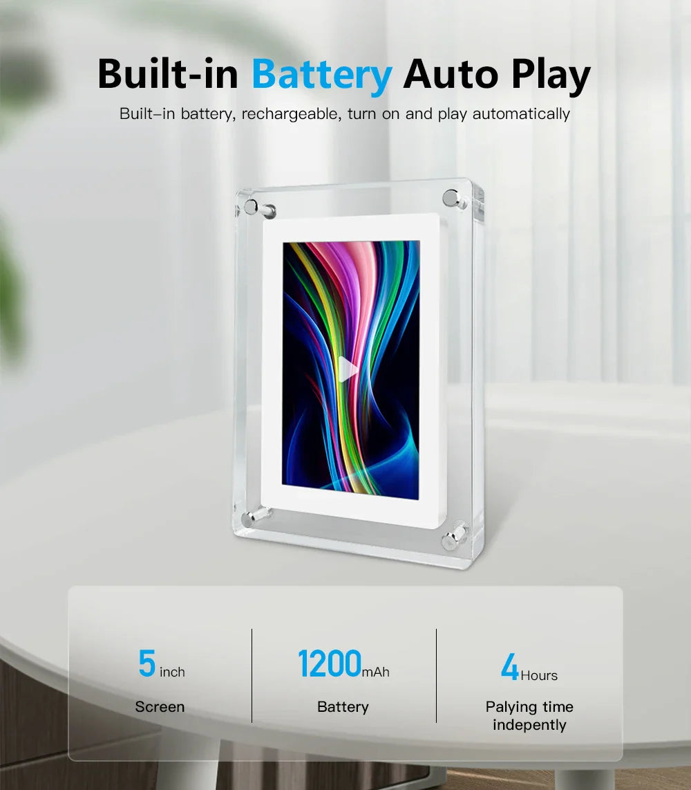 Digitale fotolijst acryl – IPS-display – draagbare accu
