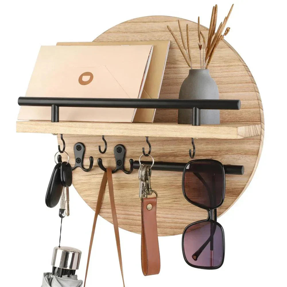 Schlüsselbrett Wand Holz – Rund – Hakenleiste – Flur Organizer