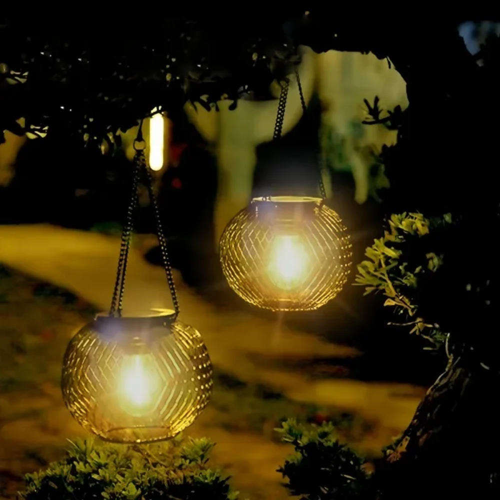 Solar Lichterkette Außen - LED Garten Laterne - Warmweiß IP65 - Hängelampe