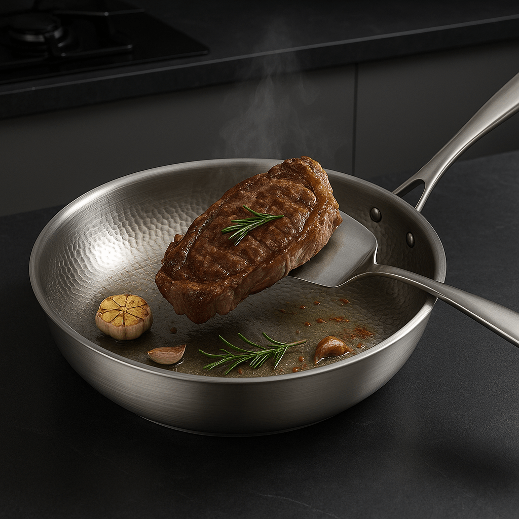 Edelstahl Bratpfanne – Antihaftbeschichtung – Für gleichmäßiges Braten – Für die Küche
