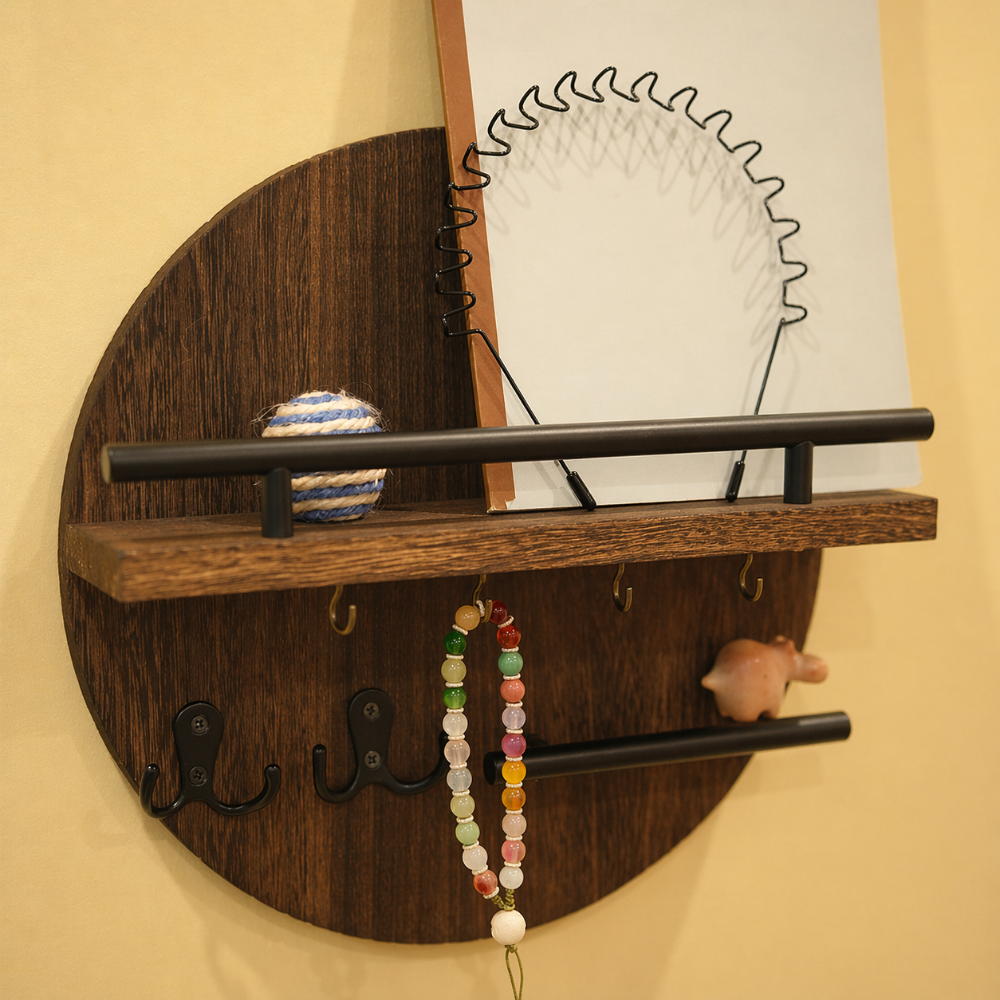 Schlüsselbrett Wand Holz – Rund – Hakenleiste – Flur Organizer