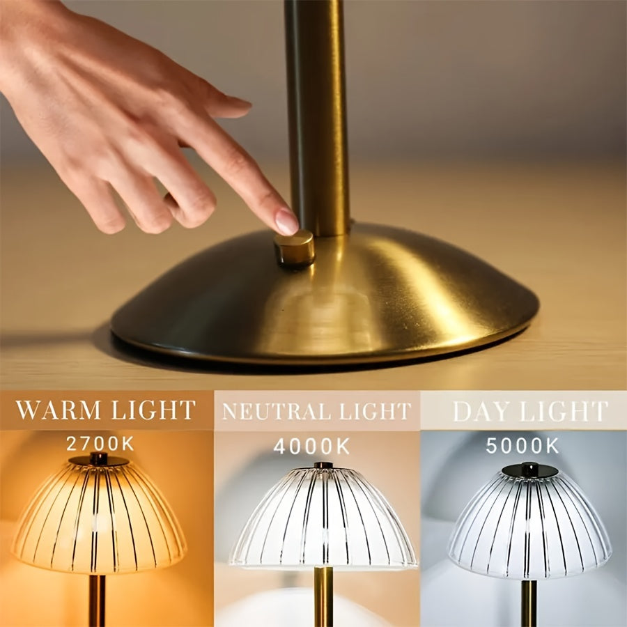 Tischlampe Gold – Glas Schirm – LED Lampe Wohnbereich