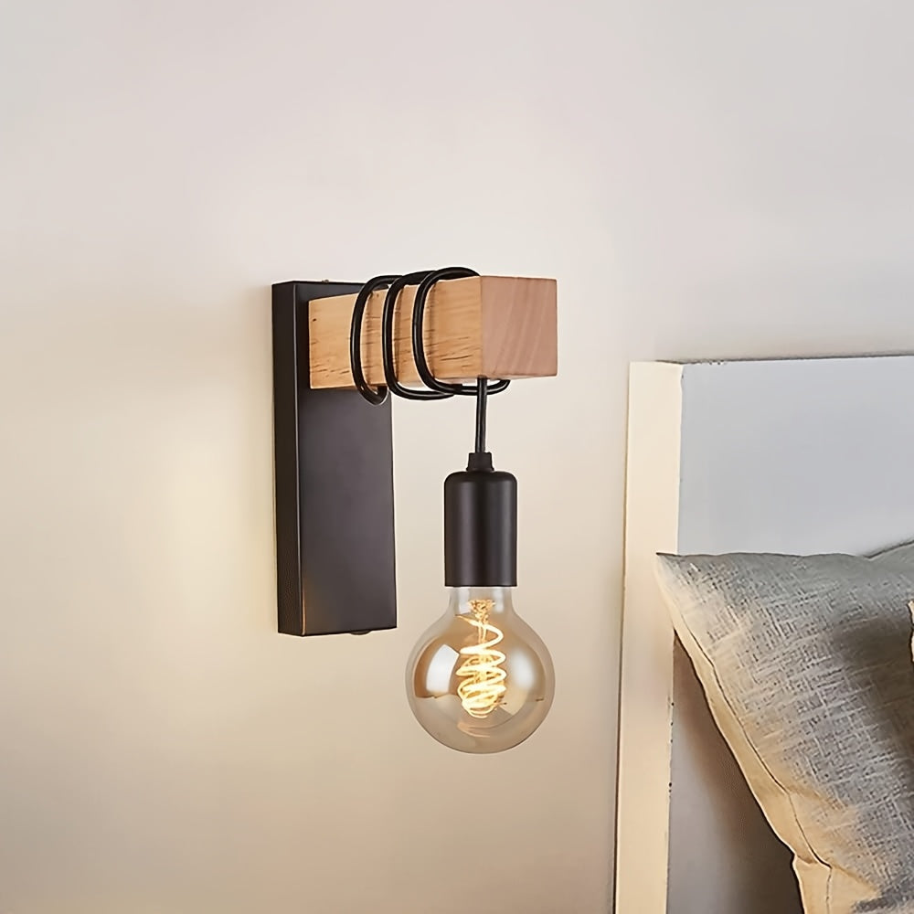Wandleuchte Holz Metall - Industrial Design - E27 Fassung - Innenbereich Beleuchtung