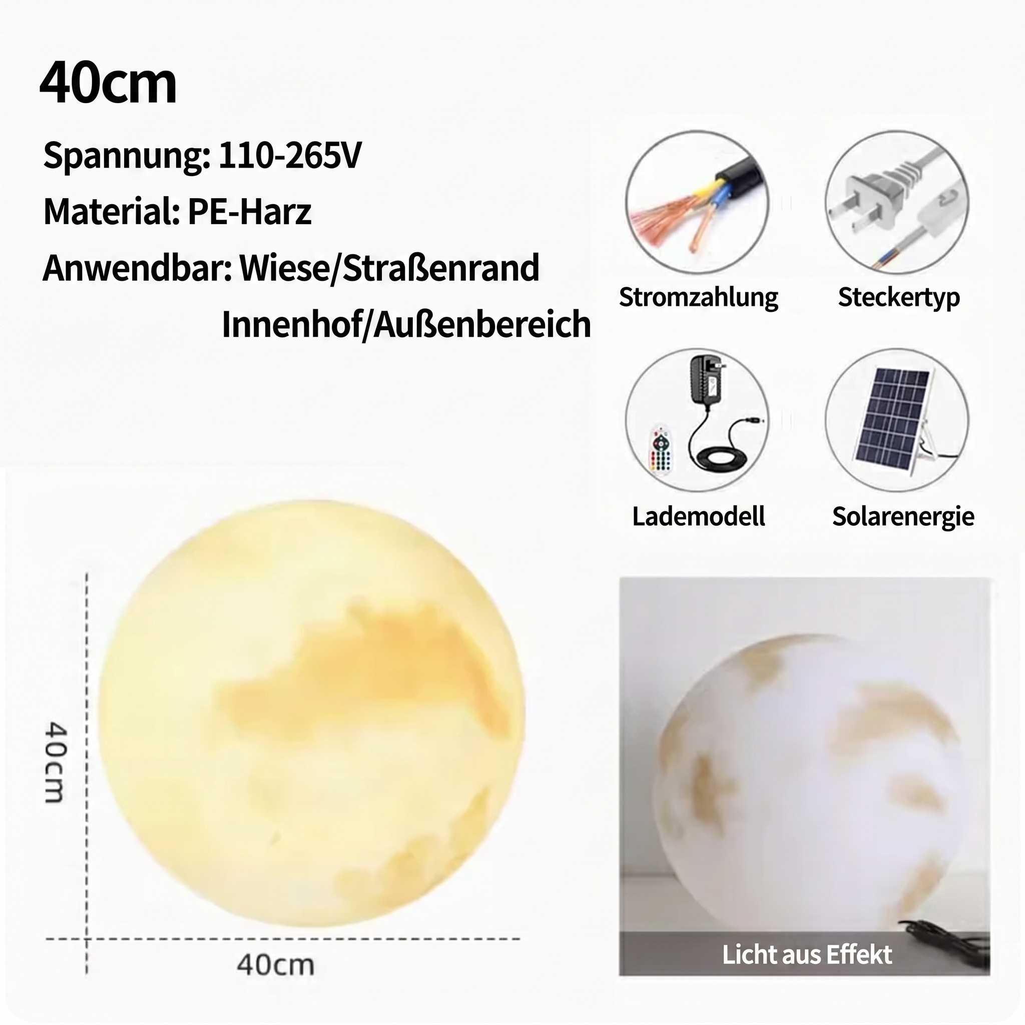 Mond-Gartenleuchte – wetterfest & USB-aufladbar – für Terrasse & Wegbeleuchtung