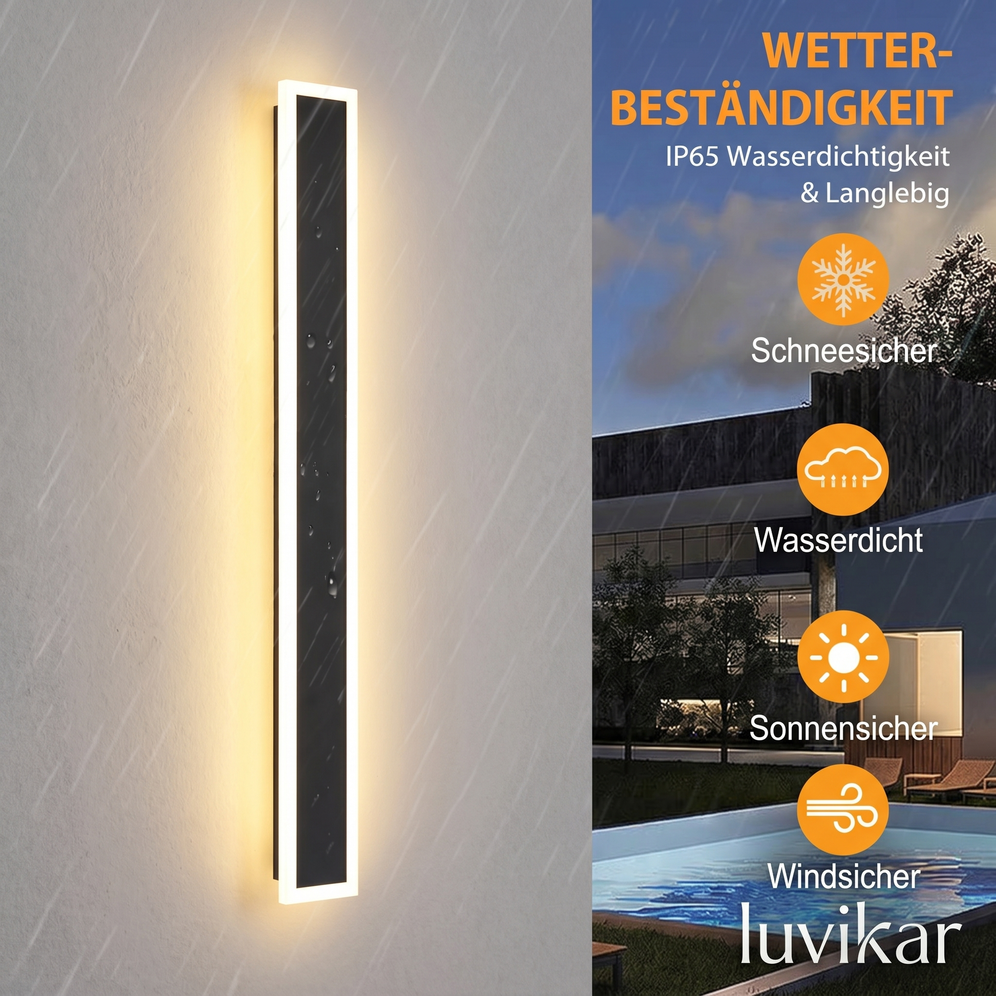 Moderne LED Wandlampe – senkrecht & wasserdicht – für Fassaden & Indoor