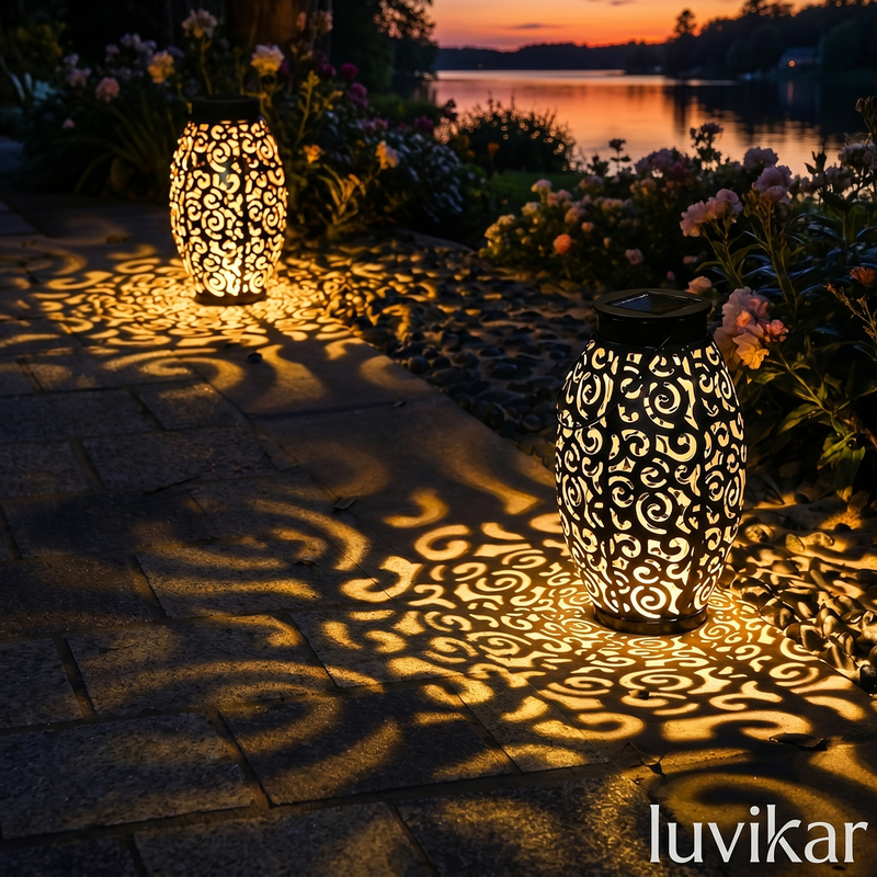 Solar LED Gartenlaterne – Schattenmuster & IP55 – für Terrasse & Balkon