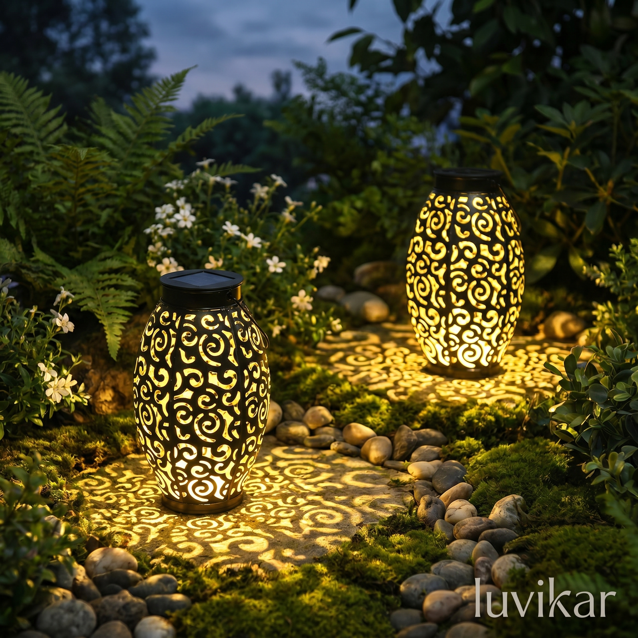 Solar LED Gartenlaterne – Schattenmuster & IP55 – für Terrasse & Balkon