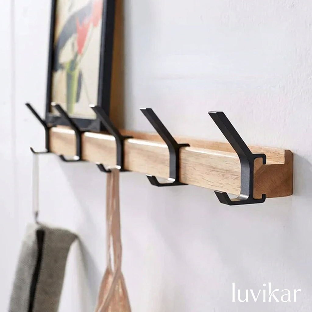 Wandgarderobe Holz – Metall Haken – Verstellbar für Flur
