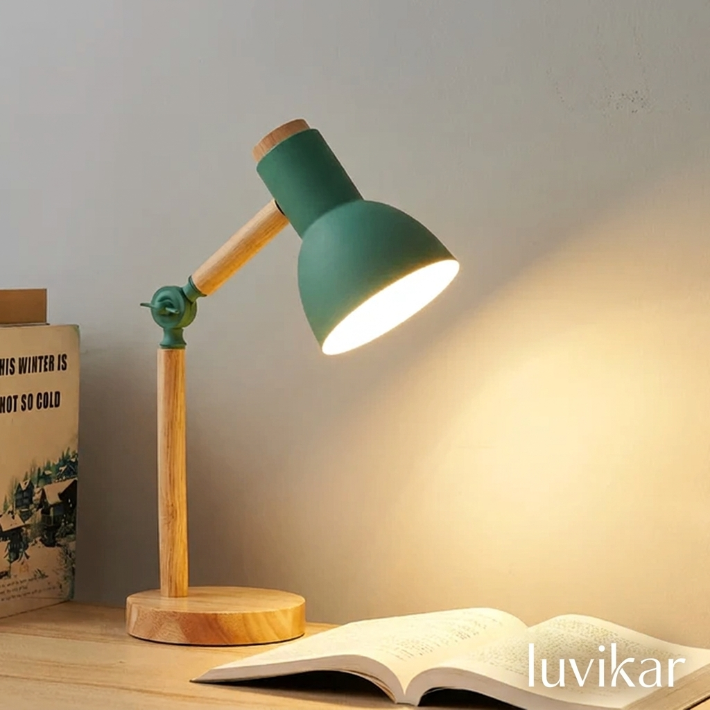 Tischlampe Holz – verstellbarer Lampenkopf – für Schreibtisch Lesen