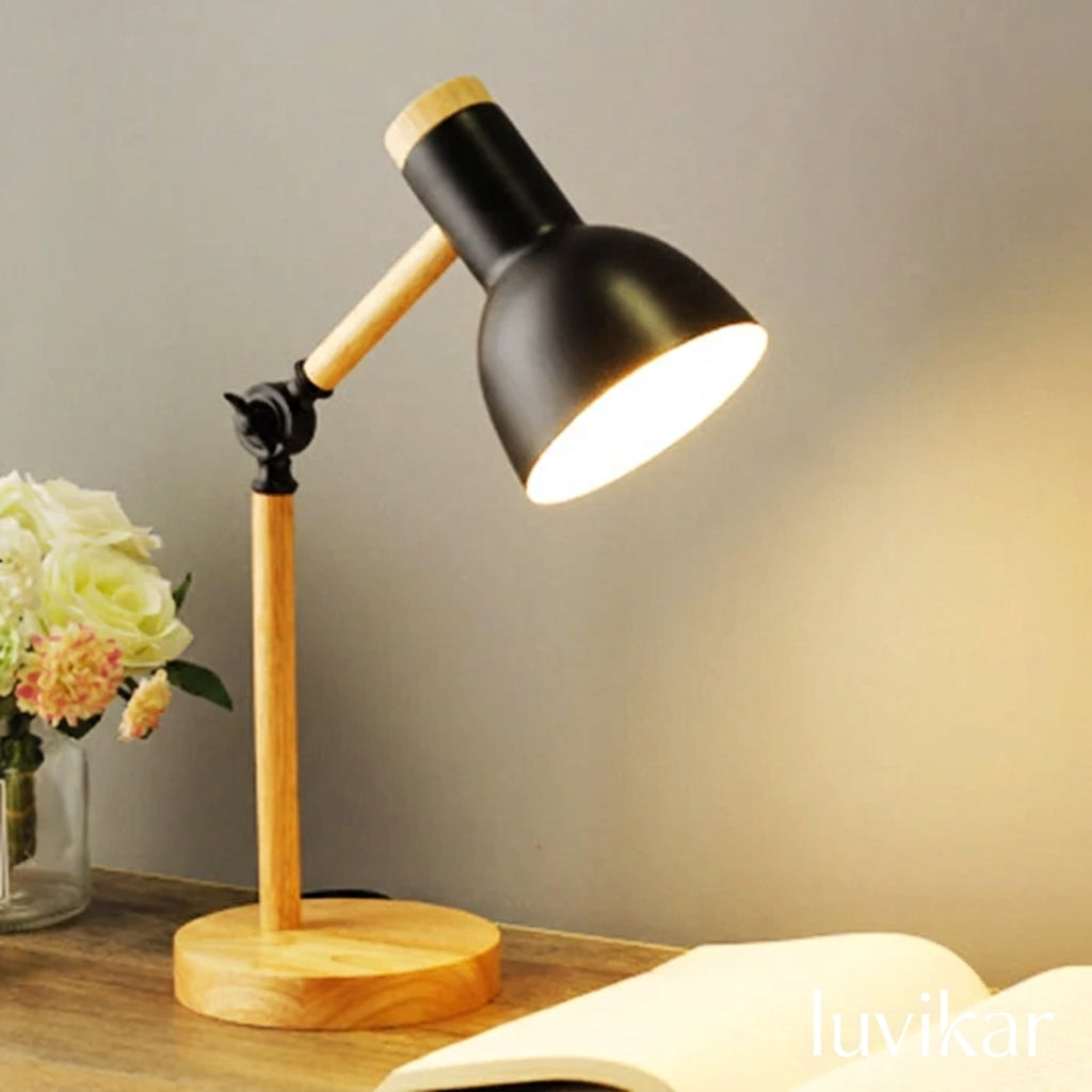 Tischlampe Holz – verstellbarer Lampenkopf – LED Schreibtischlampe Lesen