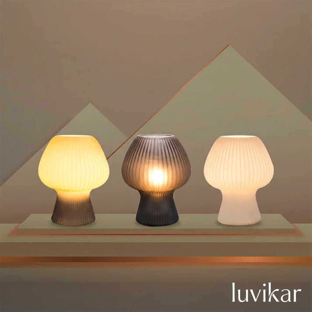 Tischlampe Glas Pilz – Ribbed Design – Nachtlampe Schlafzimmer