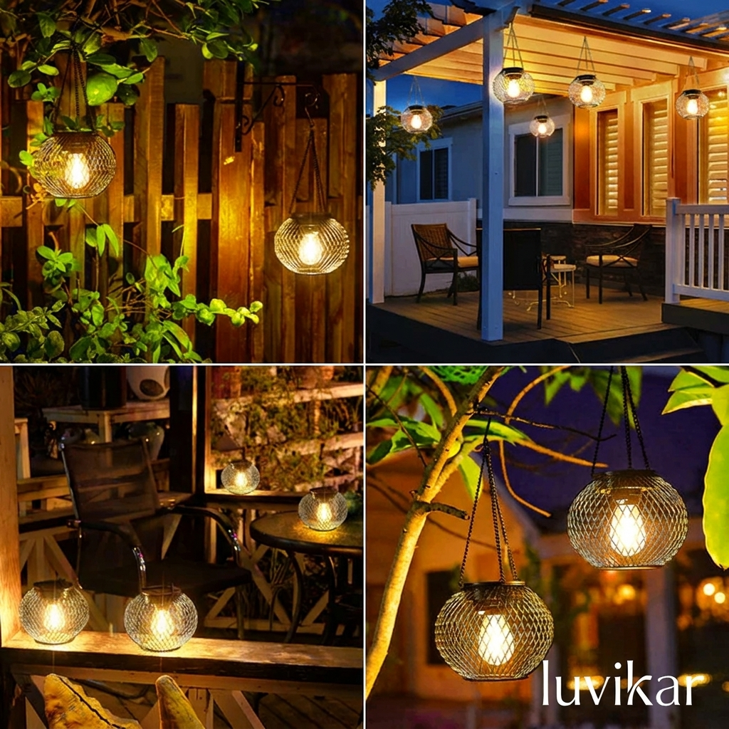 Solar Lichterkette Außen - LED Garten Laterne - Warmweiß IP65 - Hängelampe